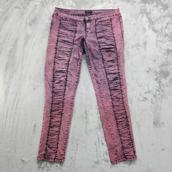 Vintage Y2K GLO Jeans Womens 17 Juniors Pink Stone Wash Mid Rise Skinny Pleated - Picture 1 of 13